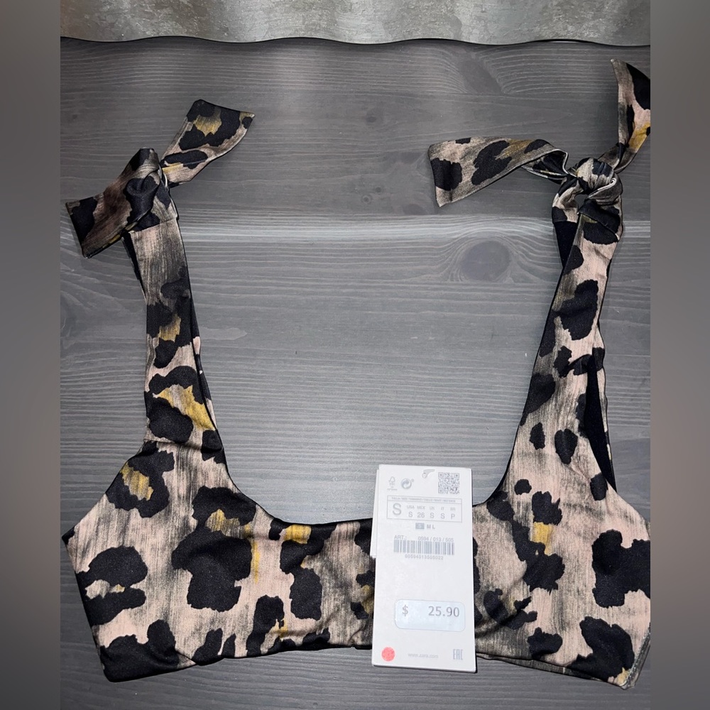 Zara NWT Animal Print Bikini, Top SMALL
